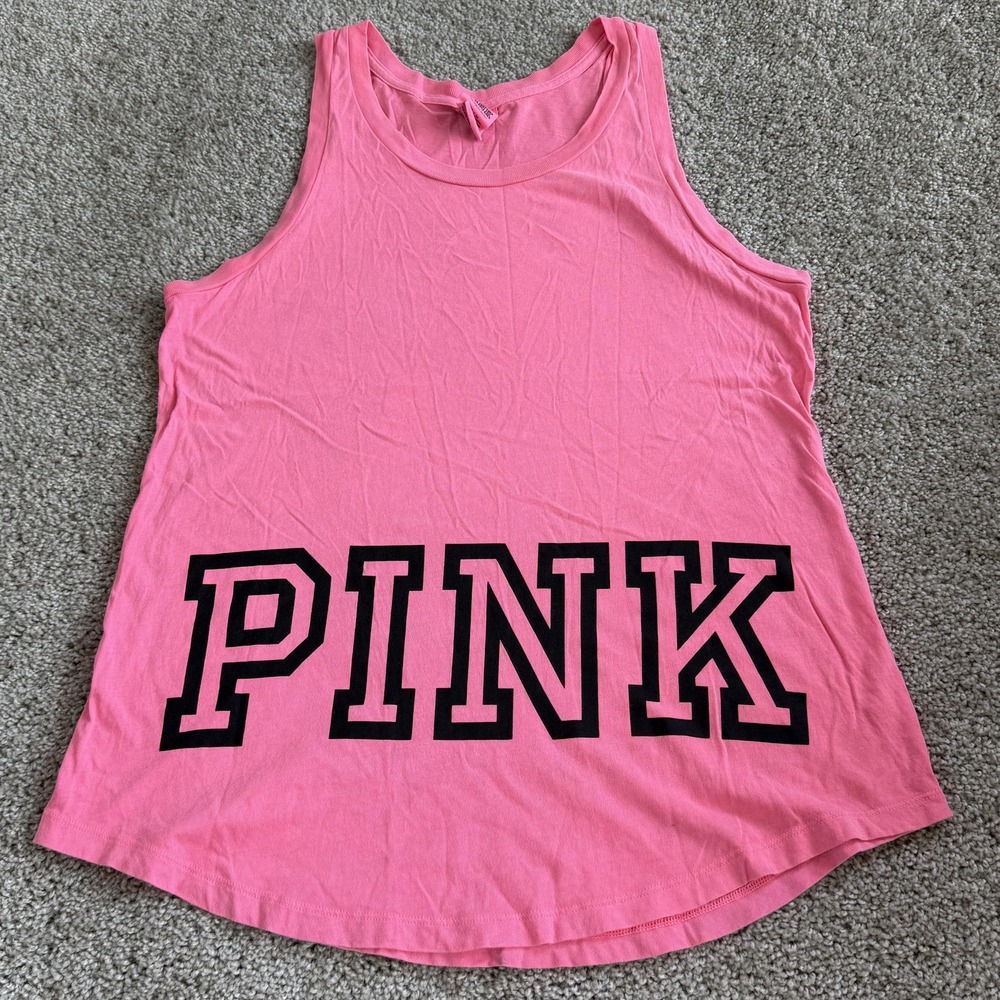 PINK Victoria's Secret Tank Top Womens M Pink Scoop Neck Logo Jersey Tee